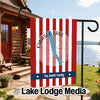 Owasco Lake garden flag with red and white stripes and "The Smith Family" text.