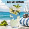 Glass with beverage, lime, mint, and "Lake Arrowhead California" map design.
