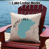Pillow with Topaz Lake map, compass rose, and "California" text.