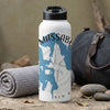 White water bottle with blue map graphic and "MASSABE NEW H" text.