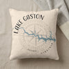 Cream pillow with Lake Gaston Virginia map and compass design.