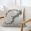 Pillow with Lake Wallenpaupack map and Pennsylvania text, on a chair.