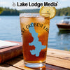 Glass with iced tea, lemon, and West Okoboji Lake outline.