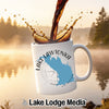 White mug with "Lake Lawtonka" and Oklahoma map design.