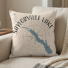 Pillow with Saylorville Lake map and compass design.