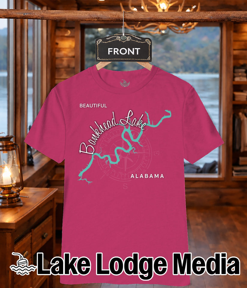 Pink t-shirt with "Bankhead Lake" and compass rose design.