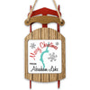 Sled ornament with "Merry Christmas From Abraham Lake" text and a turquoise lake outline.