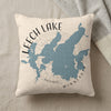 Cream pillow with blue Leech Lake, Minnesota map and compass design.