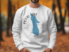 White sweatshirt with blue Peyto Lake graphic and compass.
