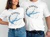 White t-shirts featuring a blue outline of Lake Seminole, Georgia, with a compass rose.