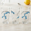 Three clear glasses feature the Little Saint Germain Lake Wisconsin map and compass design.