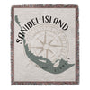 Sanibel Island Florida map and compass design on a woven blanket.