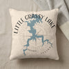 Pillow with blue Little Grassy Lake map, compass, and text "ILLINOIS".