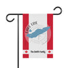 Garden flag with Lake Erie map, compass, and "The Smith Family" text.