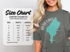 Comfort Colors 1717 heavyweight adult tee size chart with width and length measurements.