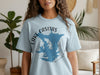 Light blue t-shirt with Lake Casitas California map graphic and text.