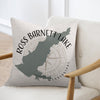 Pillow with Ross Barnett Lake map and compass graphic, Mississippi text.