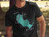 Black t-shirt with Sandhill Lake Wisconsin map and compass graphic.