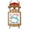 Sled ornament with "Merry Christmas from Rainbow Lake" and a teal map graphic.