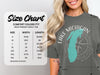 Comfort Colors 1717 heavyweight adult tee size chart with width and length measurements in inches.