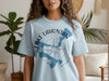 Light blue t-shirt with Lake Lahontan Nevada map and compass graphic.