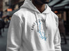 White hoodie with Lake Oconee Georgia map and compass design.