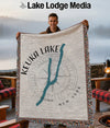 Keuka Lake New York woven blanket with compass design and fringe.