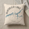 Watauga Lake map and compass design on a cream pillow with "TENNESSEE" text.