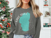 Grey sweatshirt with Lake Tahoe map graphic and compass design