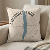 Canadice Lake New York map and compass design on a light beige throw pillow.