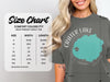 Size chart for Comfort Colors heavyweight adult tee with width and length in inches.