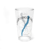 Clear glass pint glass with Canandaigua Lake map and compass design.