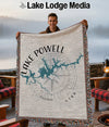 Woven blanket featuring a map of Lake Powell, Utah with compass rose.