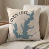 Pillow with Lavon Lake Texas map and compass graphic.