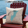 Trout Lake New York decorative pillow on a red Adirondack chair.