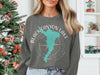Grey crewneck sweatshirt with Black Canyon Lake Arizona map and compass design.