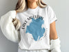 White t-shirt with blue Lake Moultrie graphic and text.