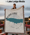 Woven throw blanket featuring Oneida Lake map and compass design, New York.