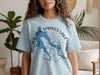 Light blue t-shirt with Willow Springs Lake Arizona map and compass design.