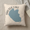 Decorative pillow with Hauser Lake, Idaho map and text.
