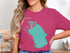 Pink t-shirt with turquoise Lake Okeechobee, Florida map and compass.