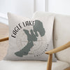 Pillow with Eagle Lake, California map graphic and compass rose design.