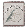 Woven blanket with South Holston Lake map, compass rose, and Virginia text.