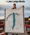 Canadice Lake New York woven blanket with compass design and fringe.