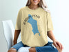 Yellow t-shirt with Jordan Pond Maine map and compass graphic.