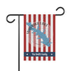 Garden flag with red and white stripes, blue Waurika Lake map, and "The Smith Family".