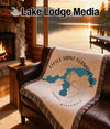 Fringe blanket with Little Saint Germain Lake map and compass, "Wisconsin" text.