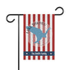 Garden flag with red and white stripes, Lake Siskiyou California map, and "The Smith Family."