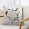 Lake Texoma Oklahoma map and compass design on a decorative pillow.