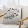 Douglas Lake Tennessee map graphic on a light textured pillow.